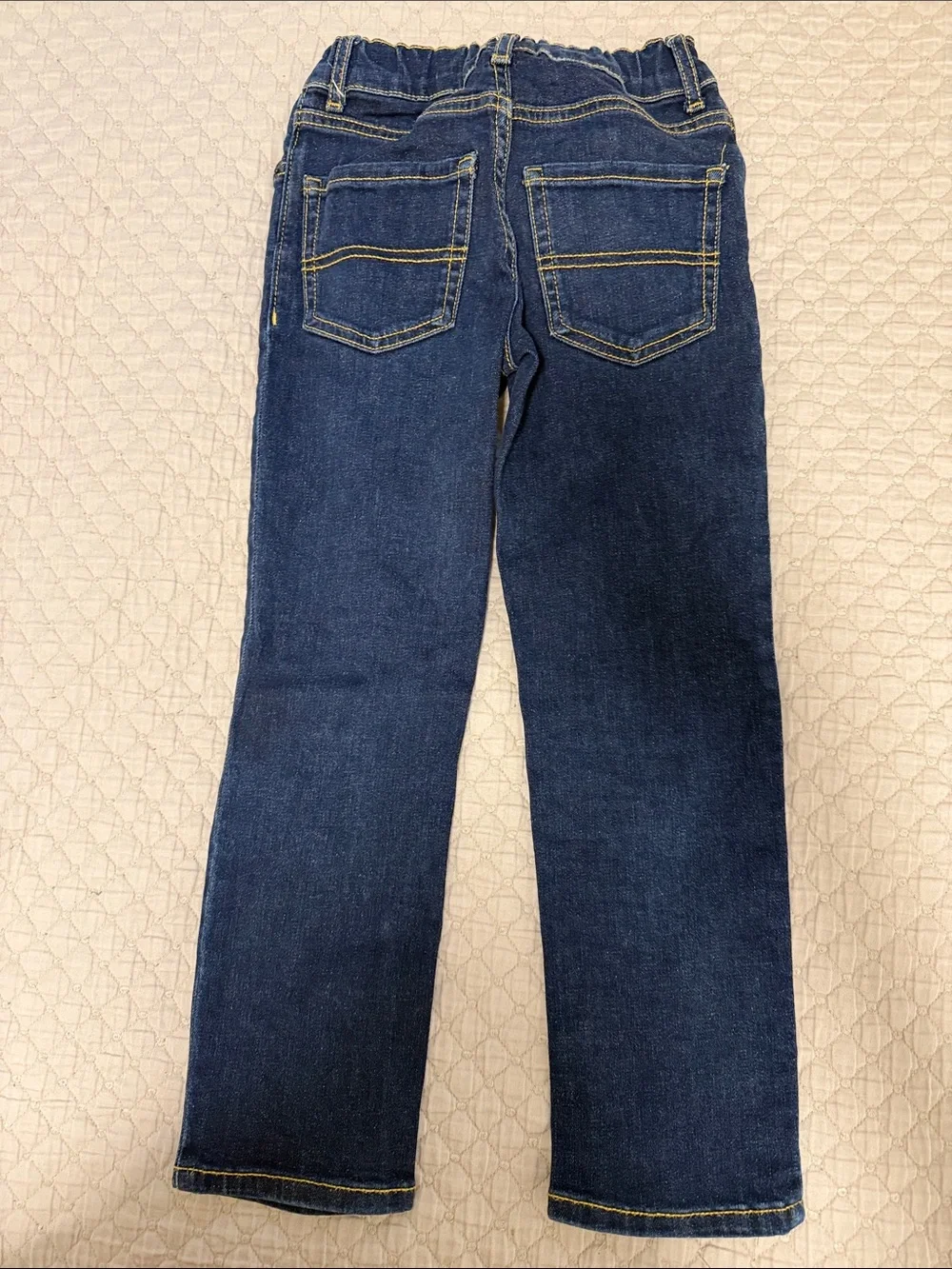 The Children's Place Indigo Straight Leg Jeans with Yellow Stitching